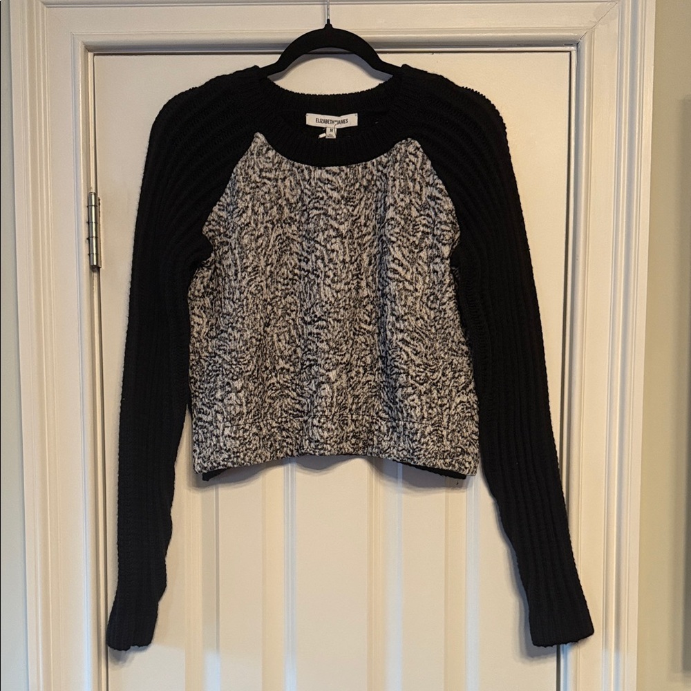 Elizabeth and James Black & White High Split Wool Cropped Sweater - Size Medium